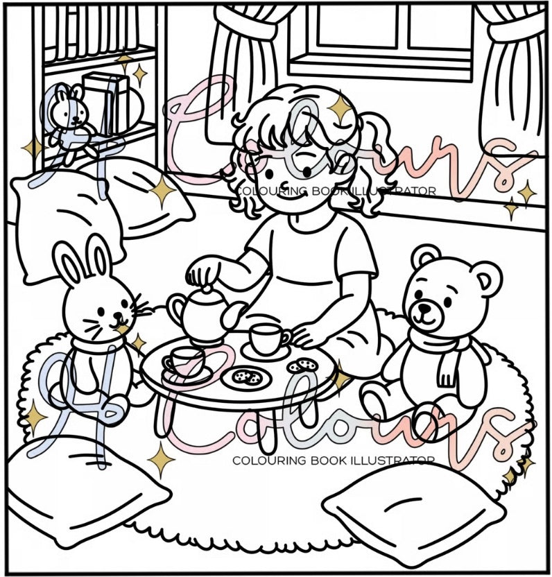 Digital Afternoon Tea with Teddies Colouring Page