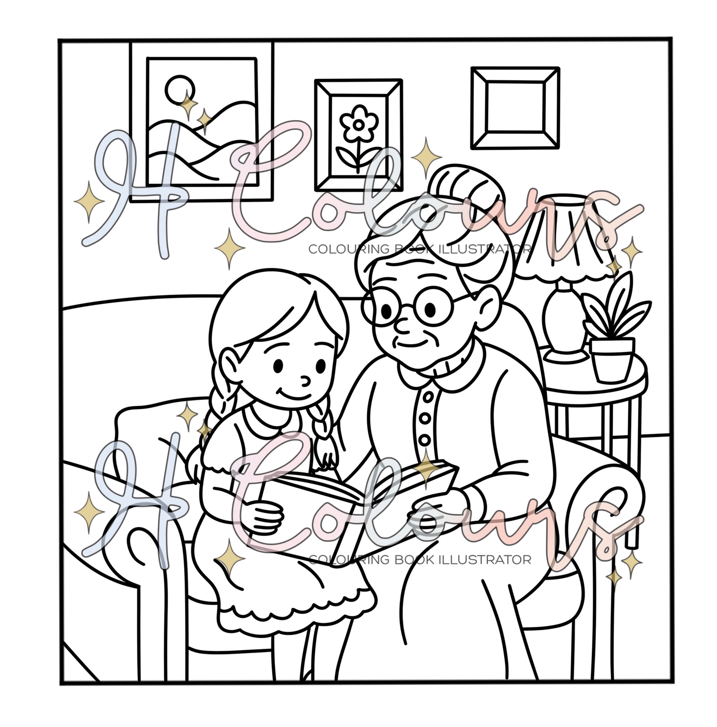 Digital Reading with Grandma Colouring Page