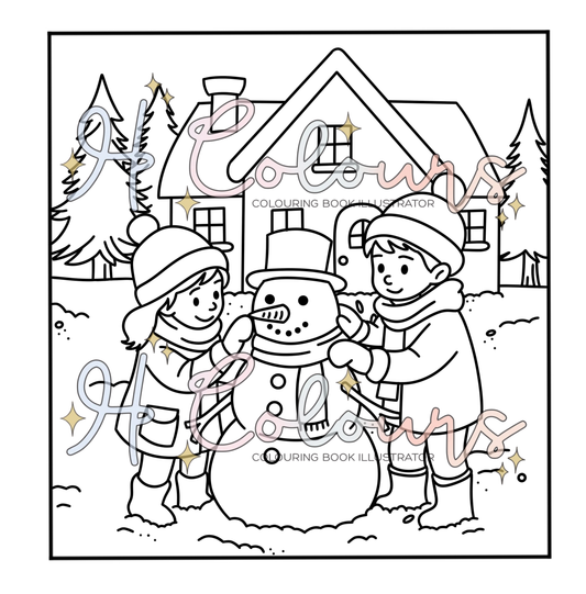 Digital Building a Snowman Colouring Page