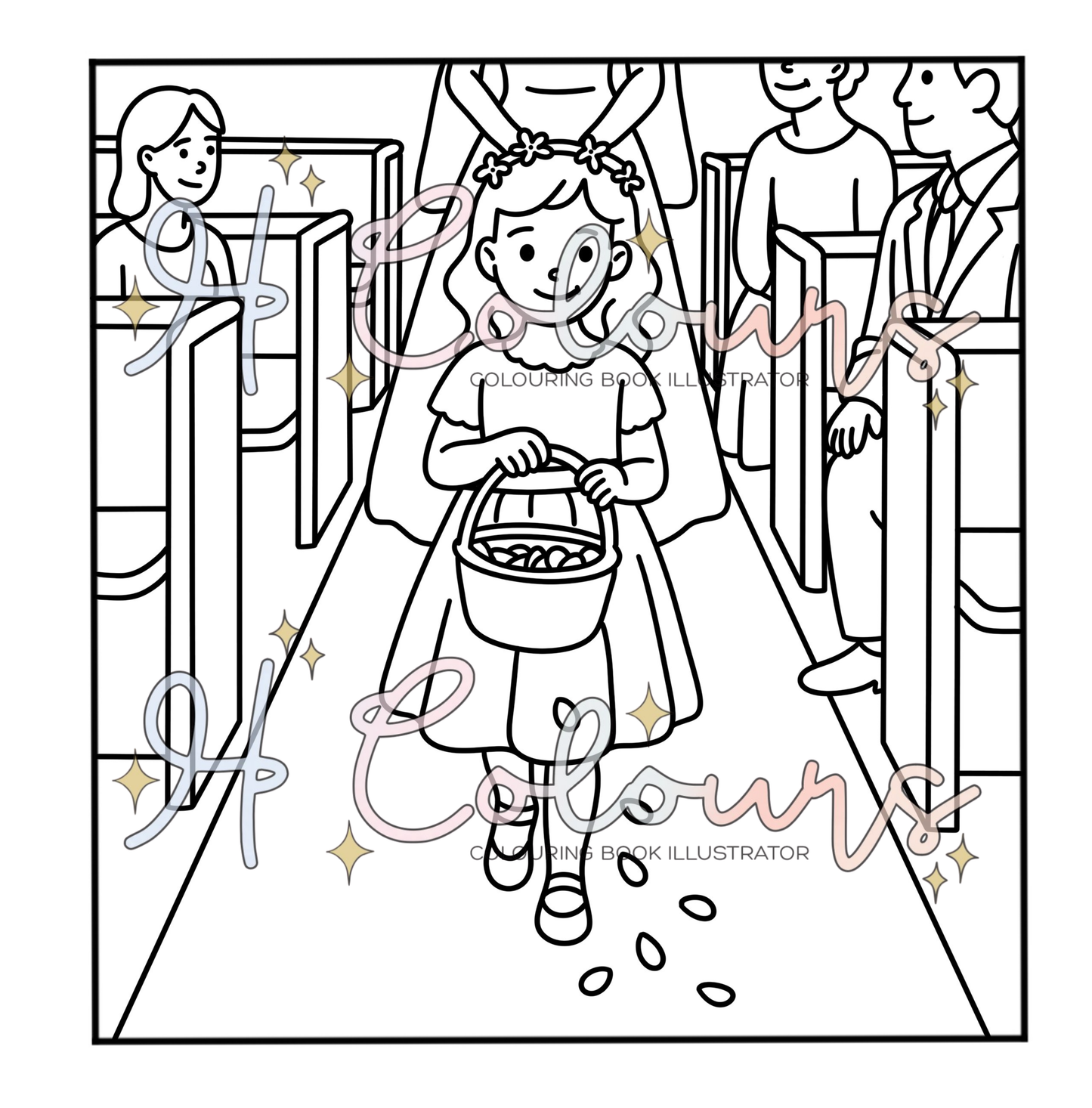 Digital Flower Girl Colouring Page