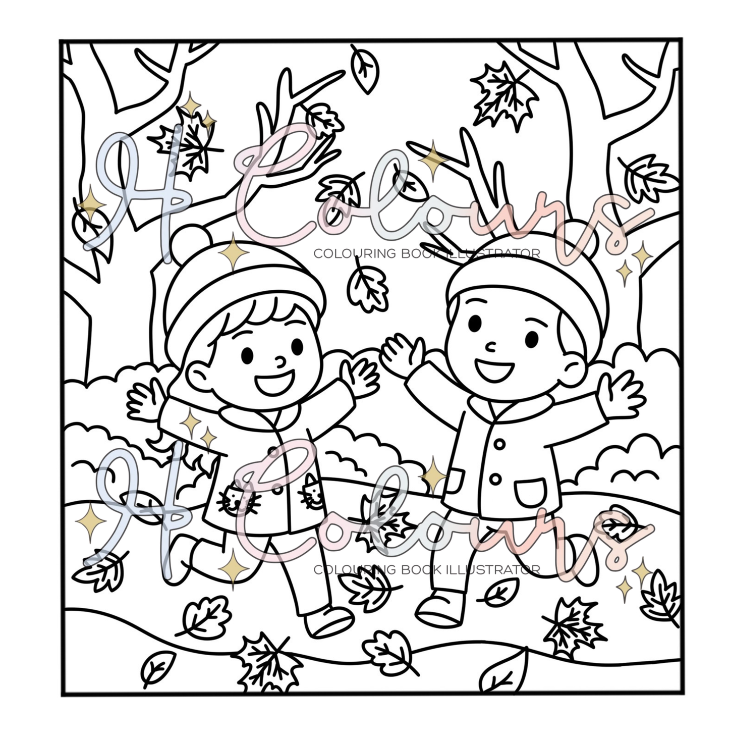 Digital Autumn Leaves Colouring Page
