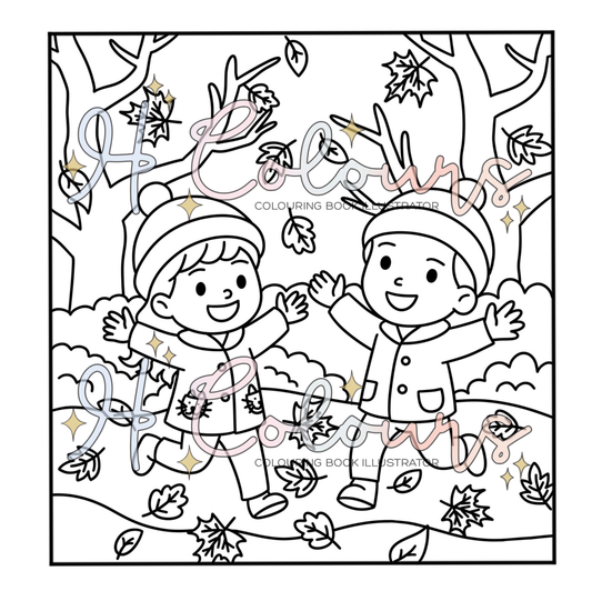 Digital Autumn Leaves Colouring Page