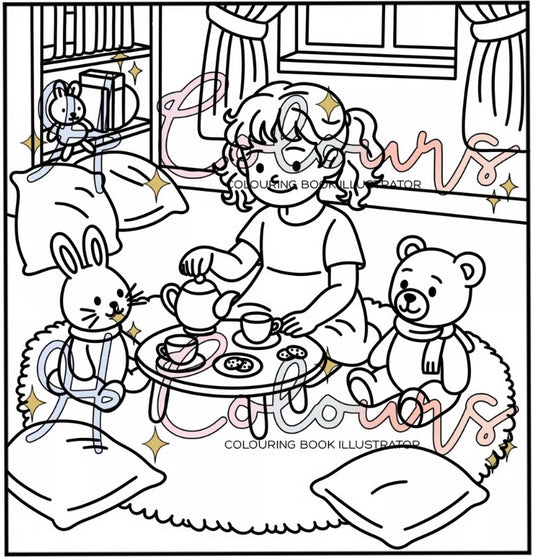 Digital Afternoon Tea with Teddies Colouring Page