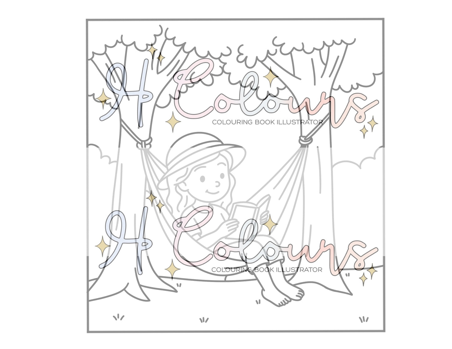 Digital Reading in Hammock Colouring Page