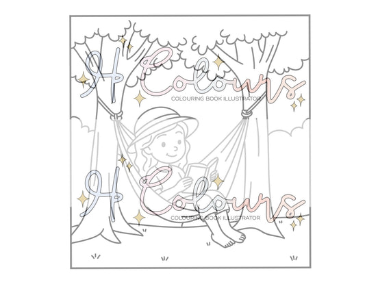 Digital Reading in Hammock Colouring Page