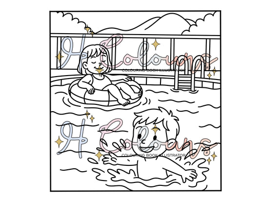 Digital Relaxing in Swimming Pool Colouring Page