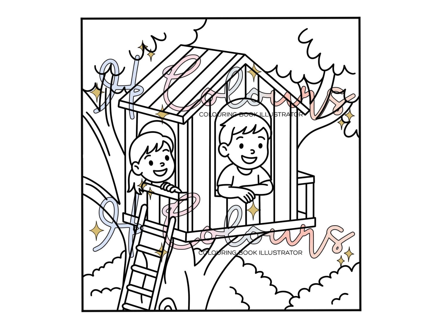 Digital Tree House Colouring Page