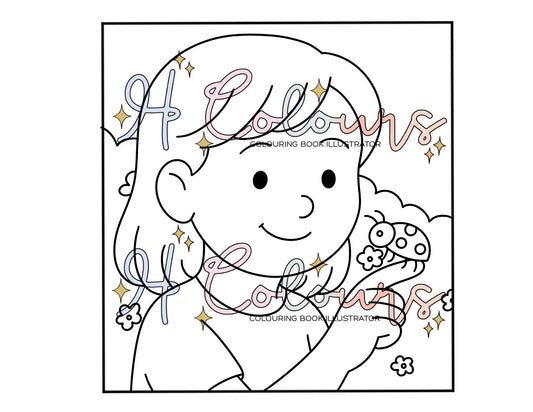 Digital Child and Ladybird Colouring Page