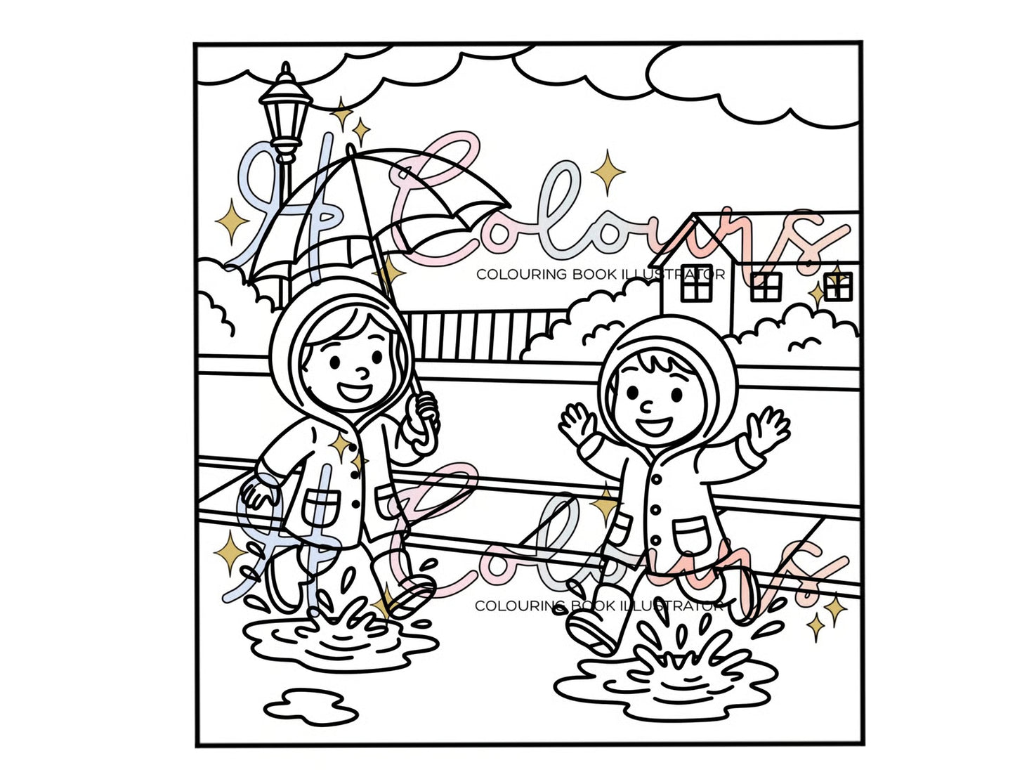 Digital Jumping in Puddles Colouring Page