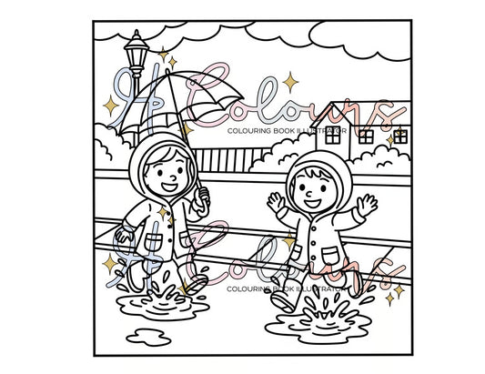 Digital Jumping in Puddles Colouring Page